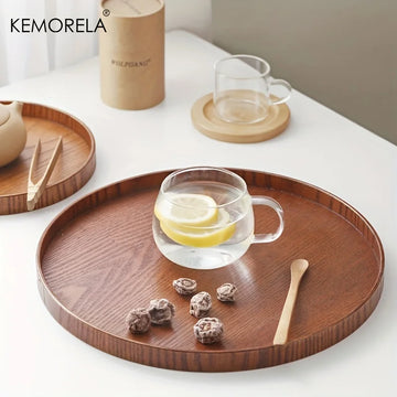 Round Acacia Wood Serving Tray – 4 Sizes Decorative Farmhouse Tray for Kitchen, Counter, and Home Decoration
