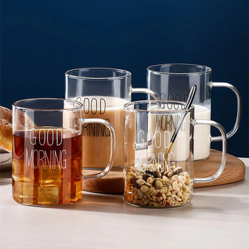 Breakfast Glass Mug with Handle – Transparent Coffee & Milk Cup