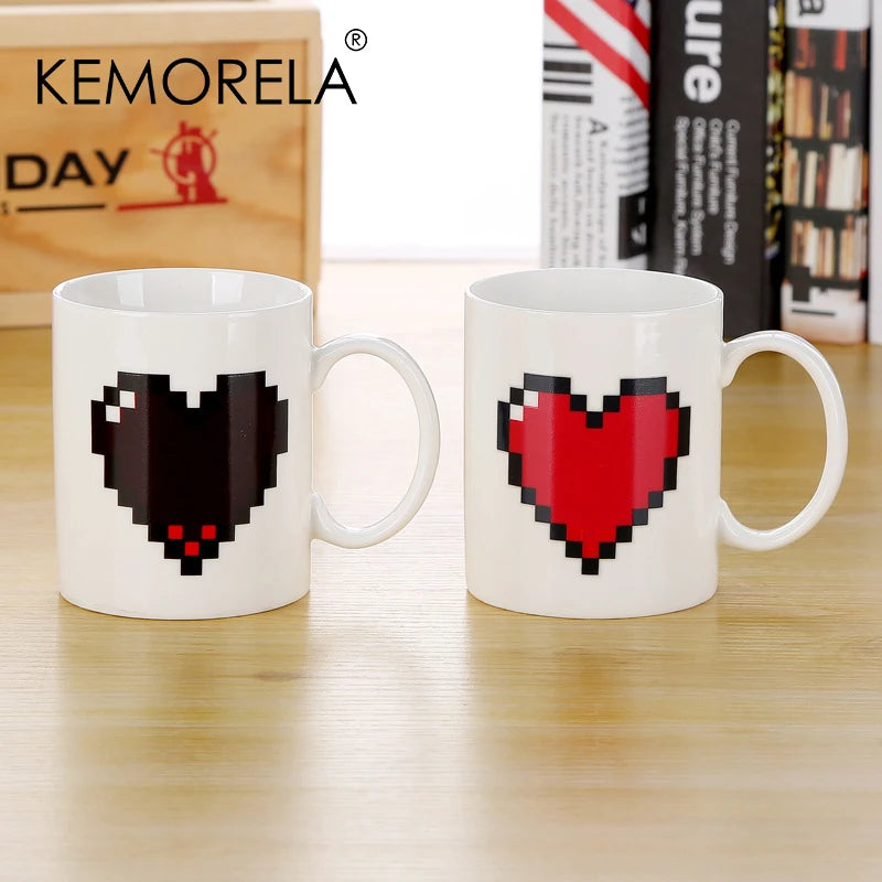 Peach Heart Color-Changing Ceramic Cup – 330ml Novelty Coffee Mug for Valentine's Day