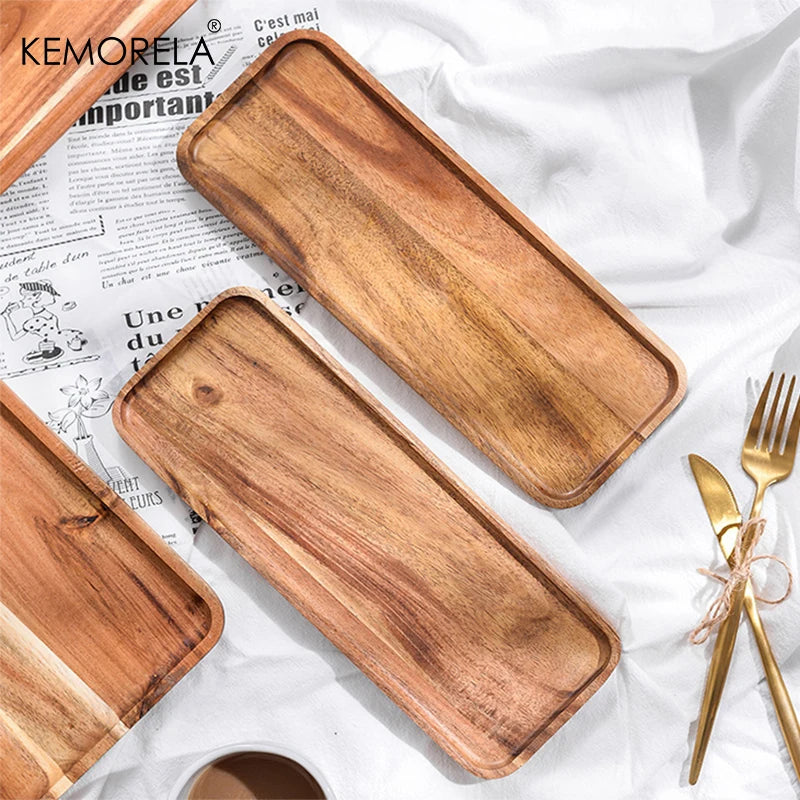 Acacia Wood Coffee Tray 1pcs– Decorative Food, Dessert, and Tea Tray for Kitchen Storage