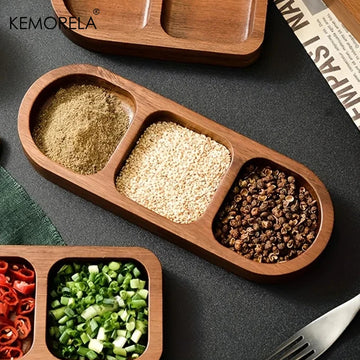 Solid Wood Rectangle Tray 1PCS – 3-Grid Condiment Plate for Breakfast, Sushi, Bread, and Dessert