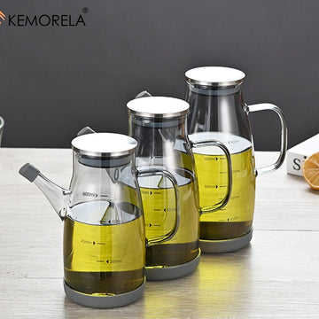 Glass Oil Pot with Stainless Steel Lid – 600/800/1000ml, Anti-Leak, Anti-Slip