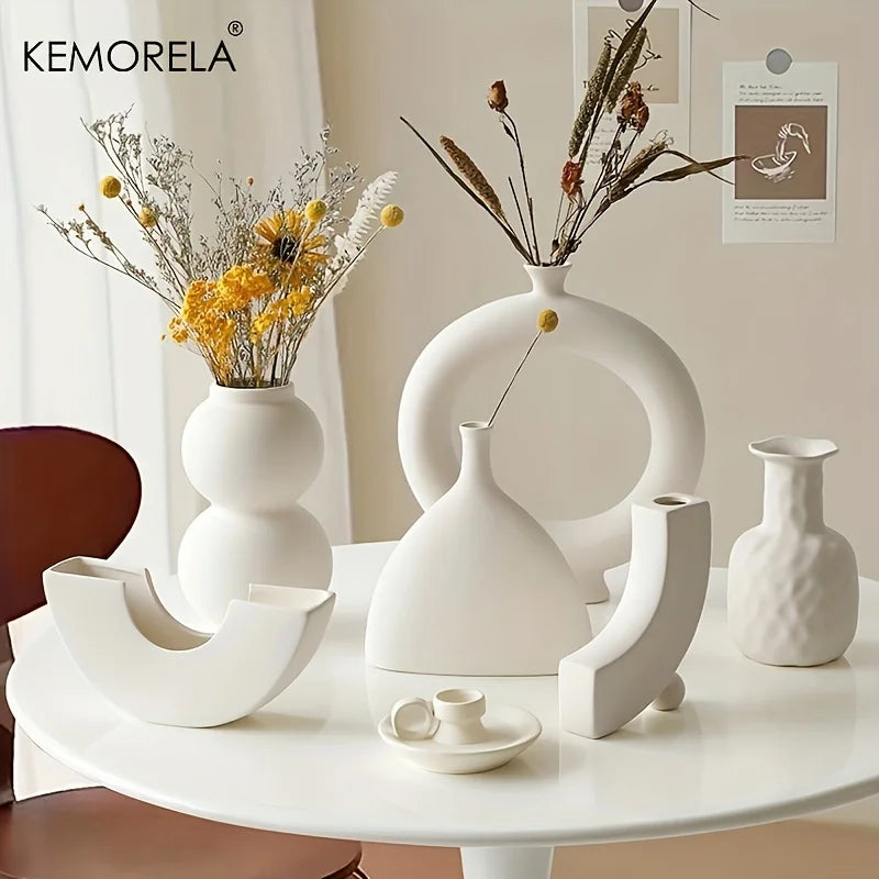 Ceramic Donut Vase – Nordic Style Hollow Circular Pot for Living Room Decor