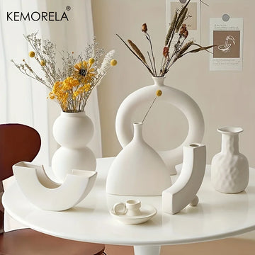 Ceramic Donut Vase – Nordic Style Hollow Circular Pot for Living Room Decor
