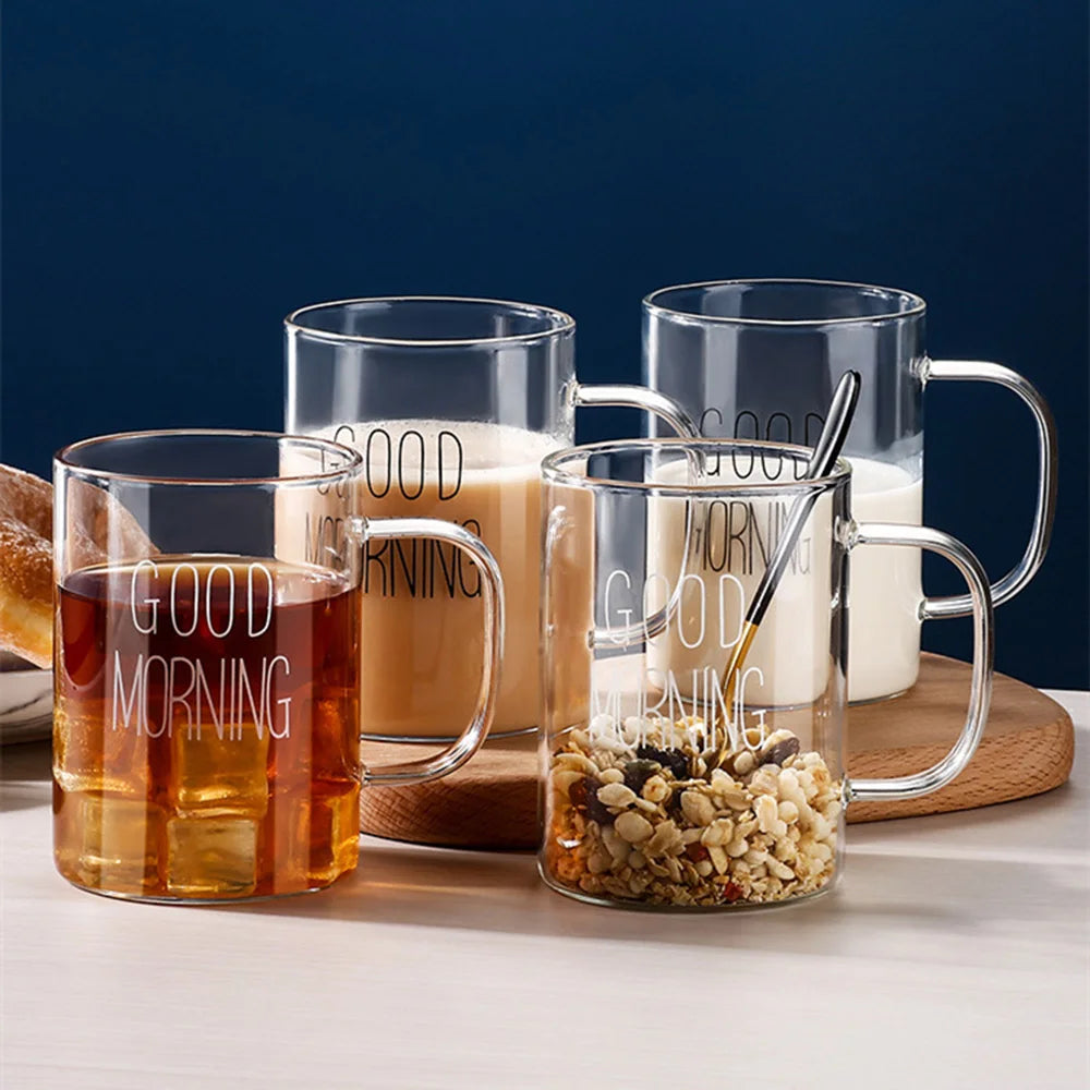 Breakfast Glass Mug with Handle – Transparent Coffee & Milk Cup
