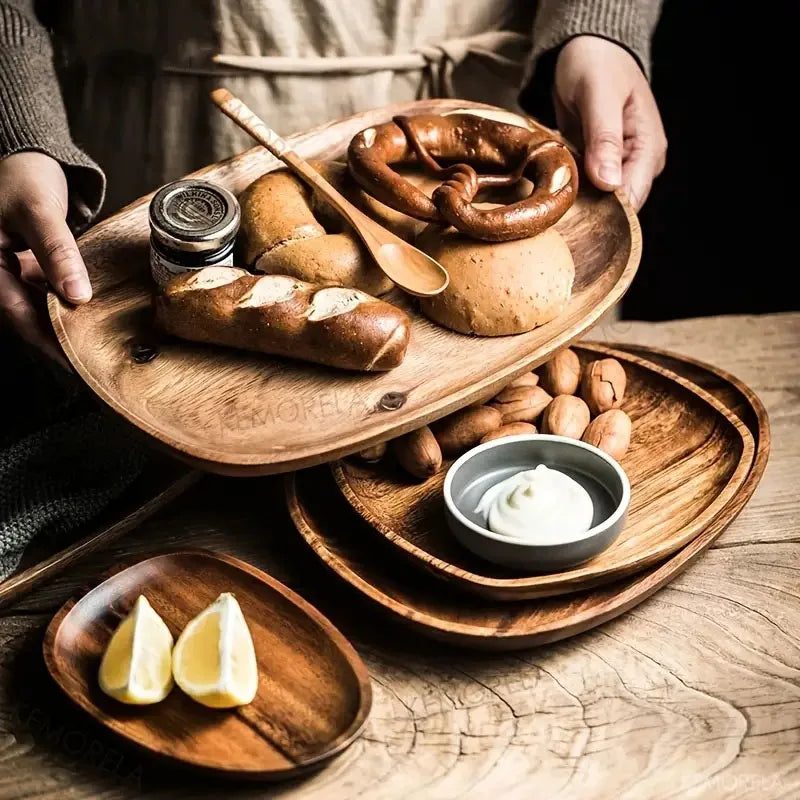 High-Quality Solid Wood Round Dinner Plate - Tray for Snacks, Fruits, and Sushi