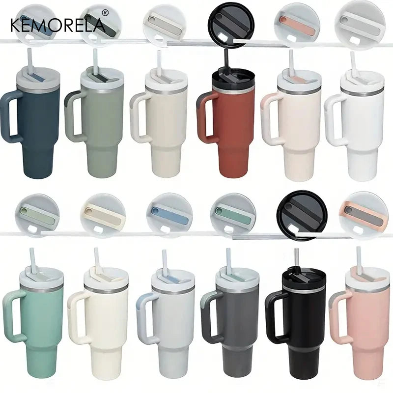 Stainless Steel Tumbler with Handle 30/40oz – Vacuum Insulated Travel Mug with Lid & Straw
