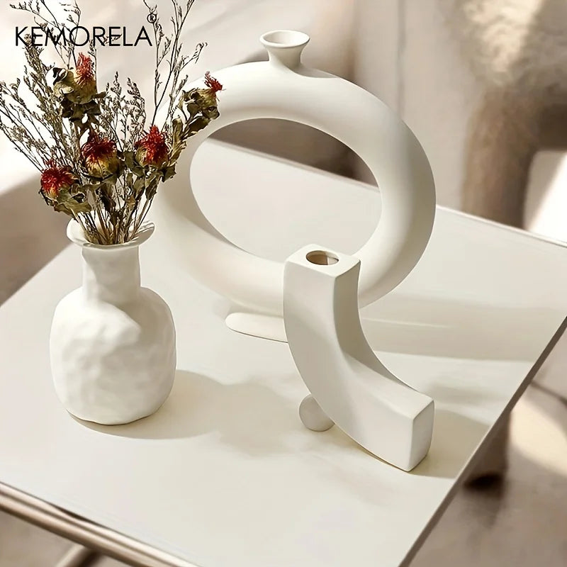 Ceramic Donut Vase – Nordic Style Hollow Circular Pot for Living Room Decor