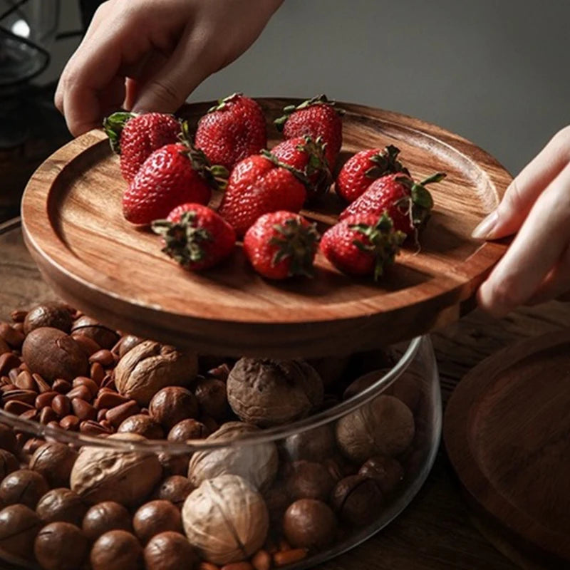 Creative Glass Food Storage Containers with Wooden Lid – Snack, Fruit, Candy, and Nut Organizer for Kitchen