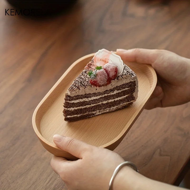 Japanese Style Solid Wood Round Dessert Plate 1PCS