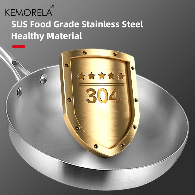 304 Stainless Steel Frying Pan 24cm – 2mm Thick, 5-Ply Professional Skillet for Cooking