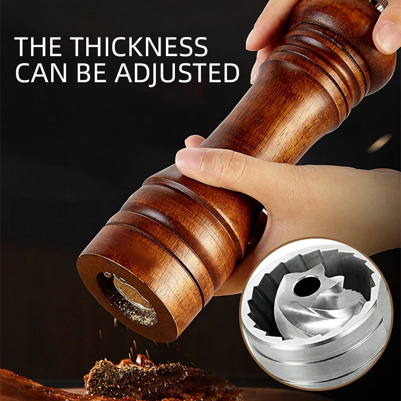 Classic Oak Wood Pepper Spice Mill  Grinder Set– Handheld Adjustable Pepper Grinder with Ceramic Core