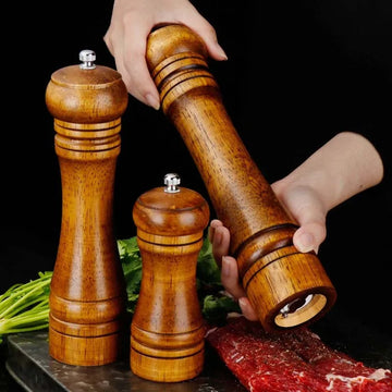 Classic Oak Wood Pepper Spice Mill  Grinder Set– Handheld Adjustable Pepper Grinder with Ceramic Core
