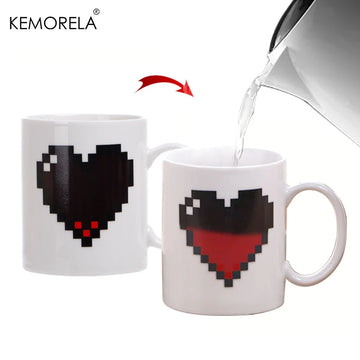 Peach Heart Color-Changing Ceramic Cup – 330ml Novelty Coffee Mug for Valentine's Day