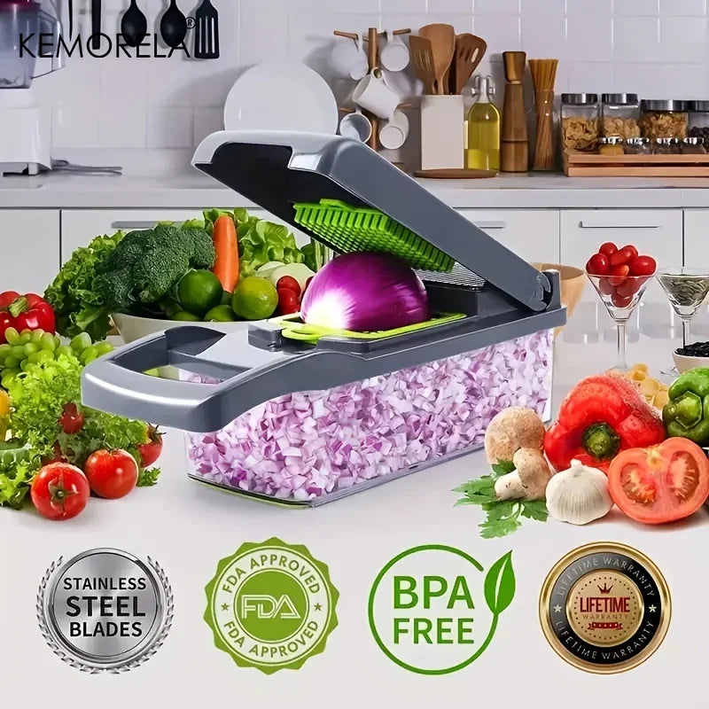 14/16-in-1 Multifunctional Vegetable Chopper – Food Slicer, Dicer, and Grater with Handle for Kitchen