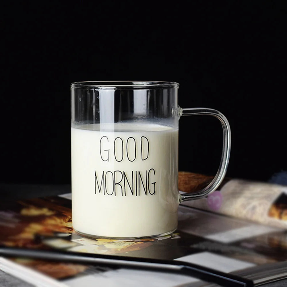 Breakfast Glass Mug with Handle – Transparent Coffee & Milk Cup