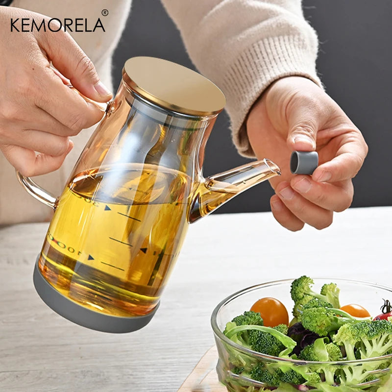 Glass Oil Pot with Stainless Steel Lid – 600/800/1000ml, Anti-Leak, Anti-Slip