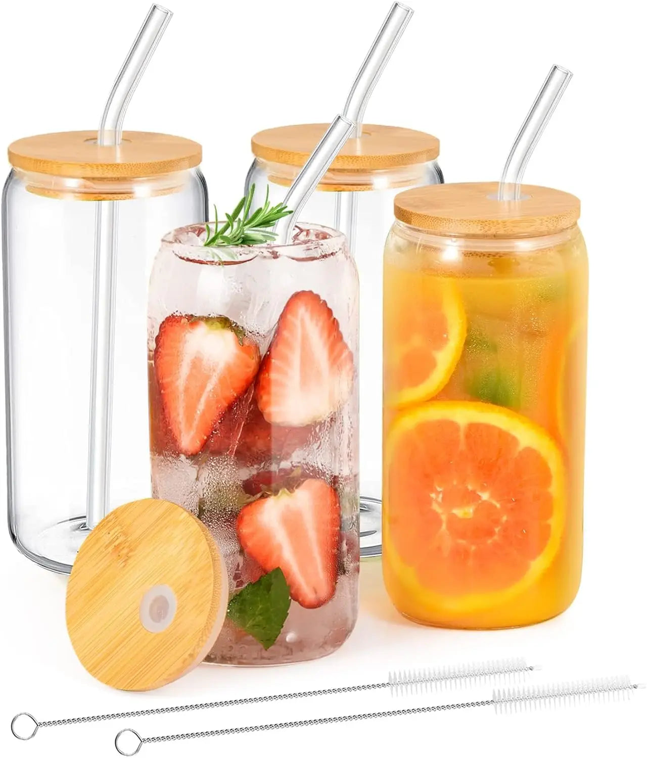 Transparent 18.6oz Glass Cup with Lid and Straw 2/4 Set – For Bubble Tea, Beer, Milk, Mocha
