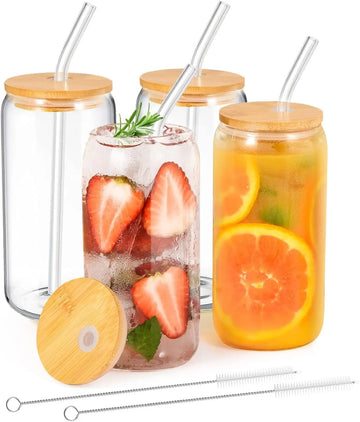 Transparent 18.6oz Glass Cup with Lid and Straw 2/4 Set – For Bubble Tea, Beer, Milk, Mocha