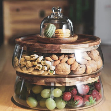 Creative Glass Food Storage Containers with Wooden Lid – Snack, Fruit, Candy, and Nut Organizer for Kitchen