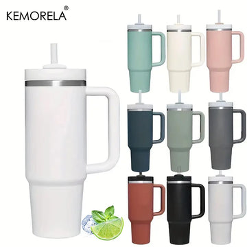 Stainless Steel Tumbler with Handle 30/40oz – Vacuum Insulated Travel Mug with Lid & Straw