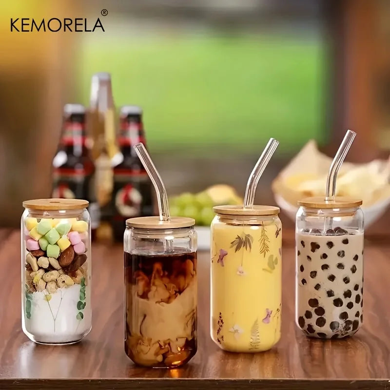 Transparent 18.6oz Glass Cup with Lid and Straw 2/4 Set – For Bubble Tea, Beer, Milk, Mocha
