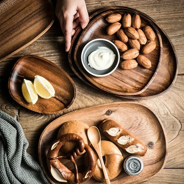High-Quality Solid Wood Round Dinner Plate - Tray for Snacks, Fruits, and Sushi